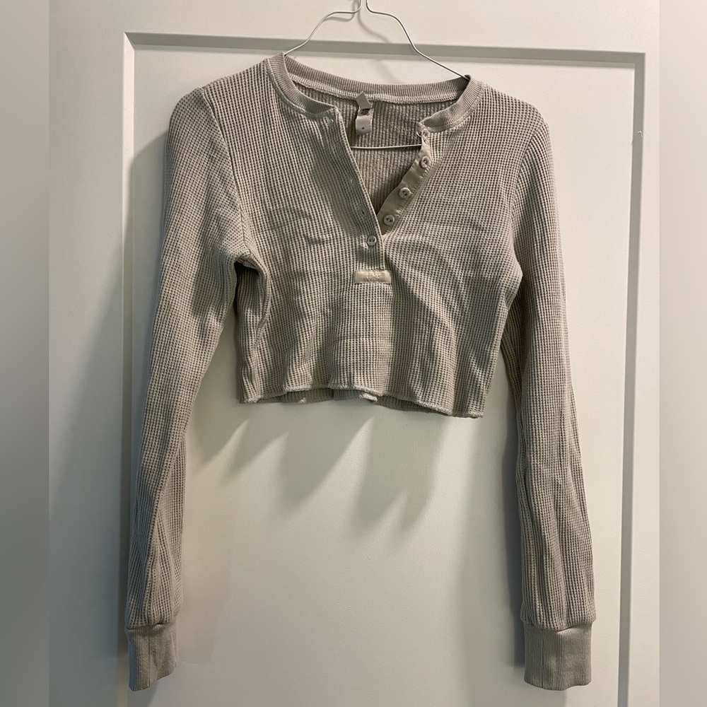 Skims Waffle Knit Henley Crop XS